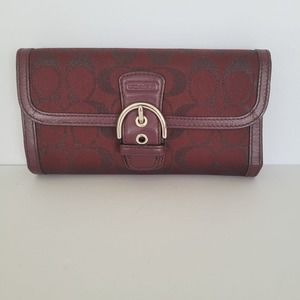 Coach Wallet Signature Clutch Burgundy Large Buckle Trifold Damaged Interior